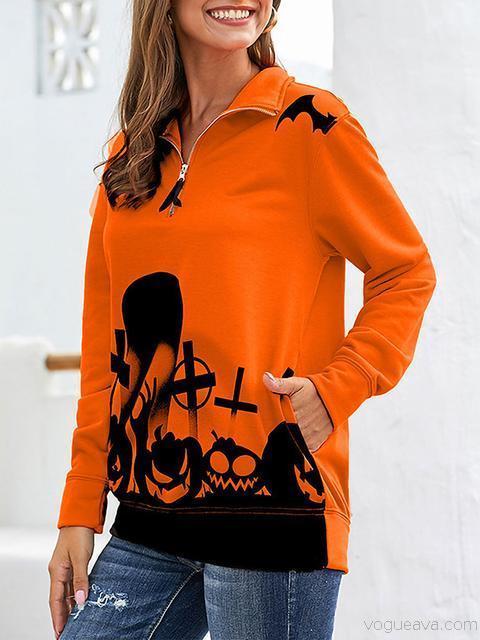 Halloween Screaming Zipped Neck Sweatshirt