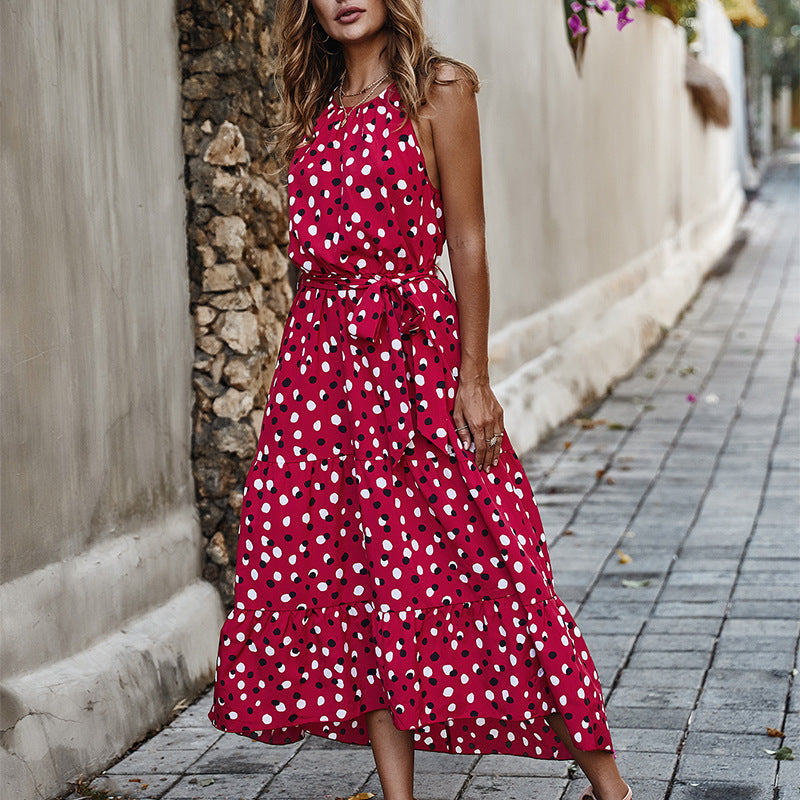 Sleeveless Round Neck Belted Printed Maxi Dress