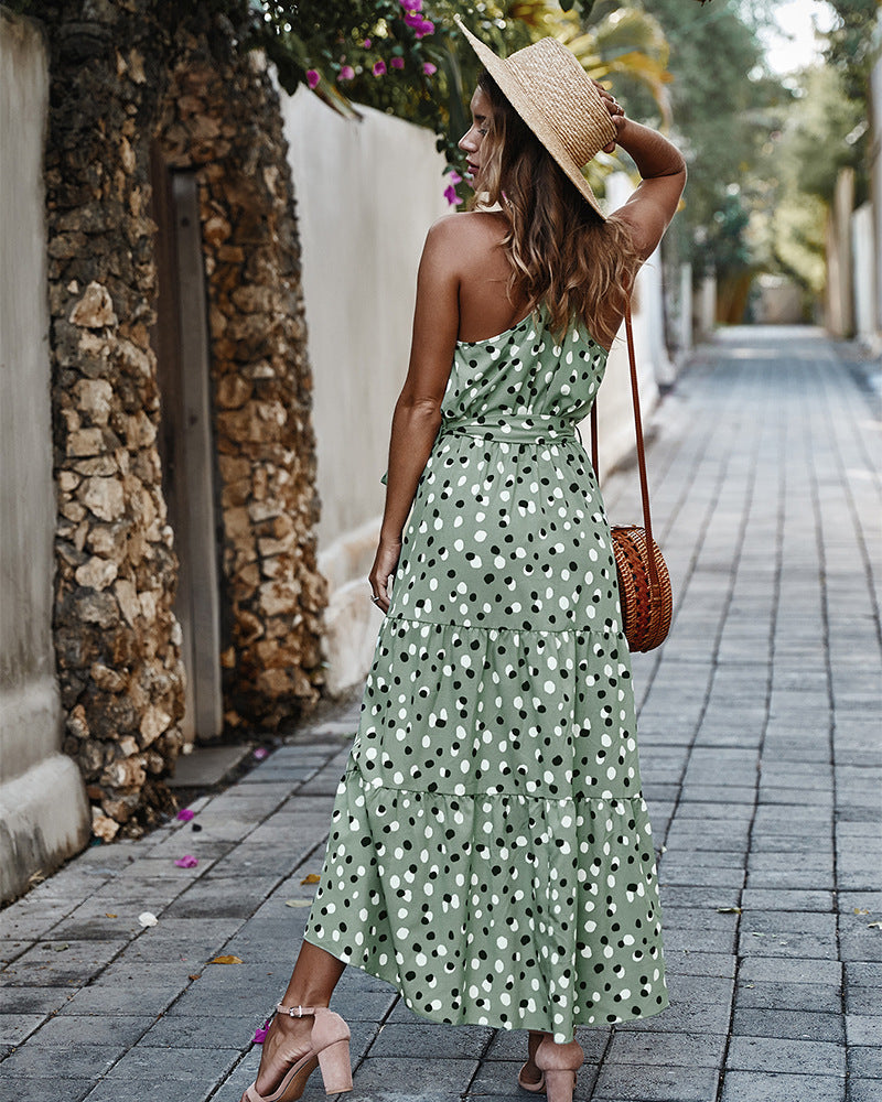 Sleeveless Round Neck Belted Printed Maxi Dress