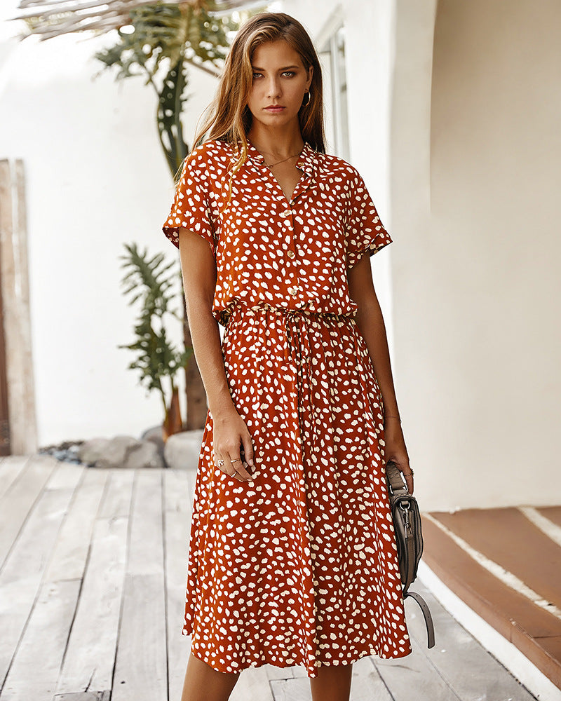 Leopard Floral V-Neck Midi Dress