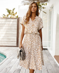 Leopard Floral V-Neck Midi Dress