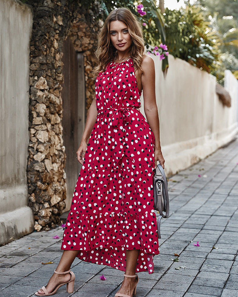 Sleeveless Round Neck Belted Printed Maxi Dress