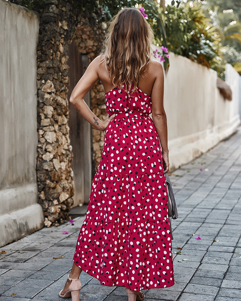 Sleeveless Round Neck Belted Printed Maxi Dress