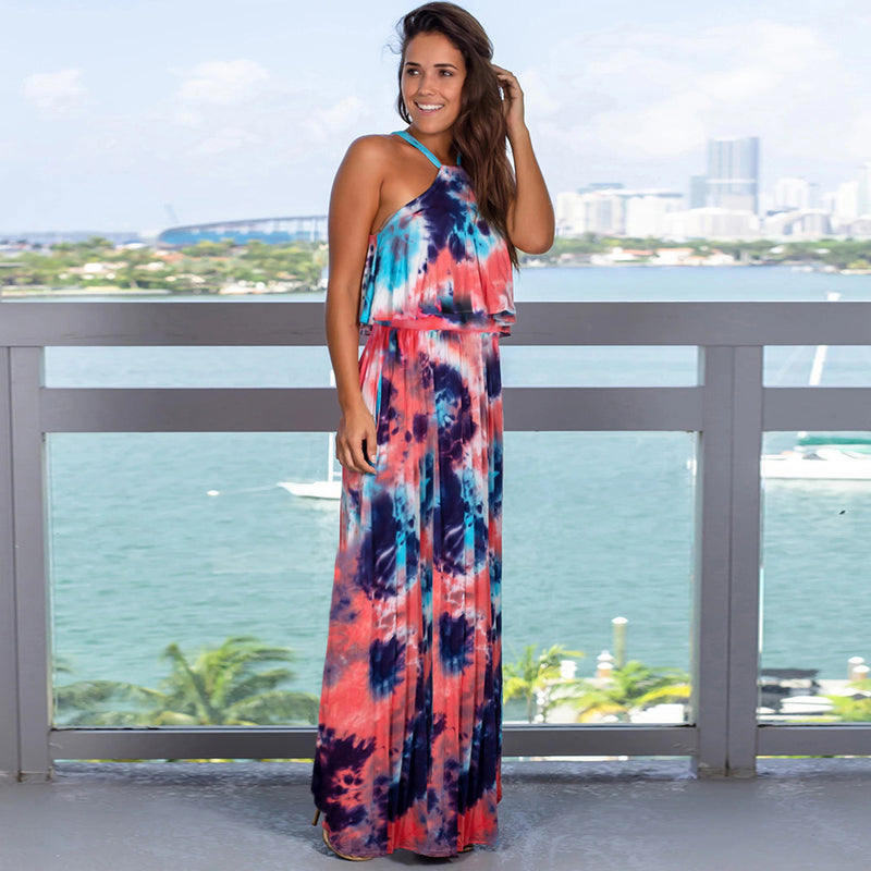 Deep V-neck Sleeveless Strap Maxi Dress