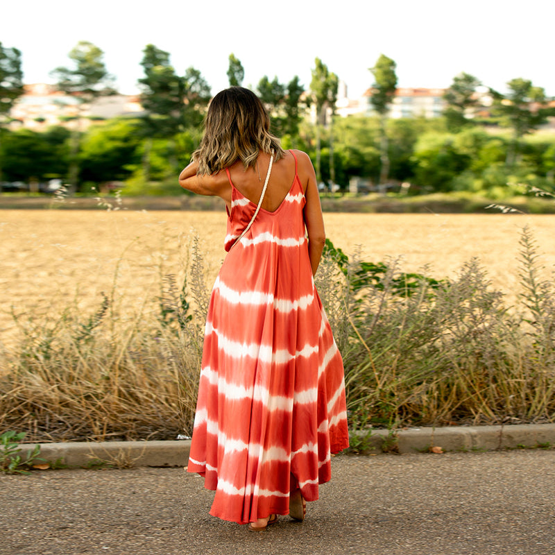 V-Neck Print Spaghetti Strap Boho Long Dresses