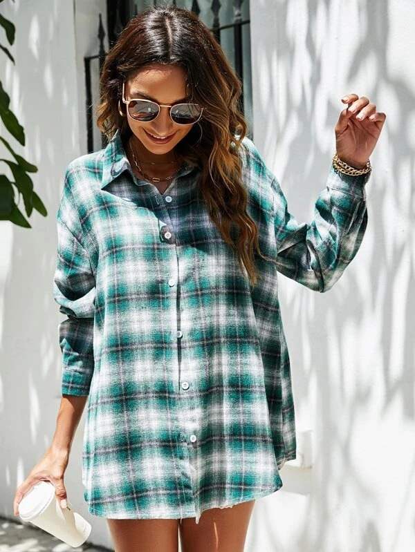 Casual Plaid Button Down Shirt Top