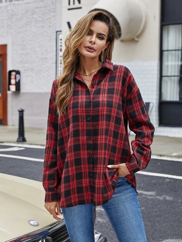 Casual Plaid Button Down Shirt Top