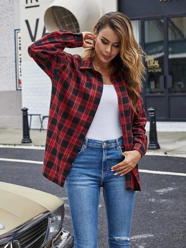 Casual Plaid Button Down Shirt Top