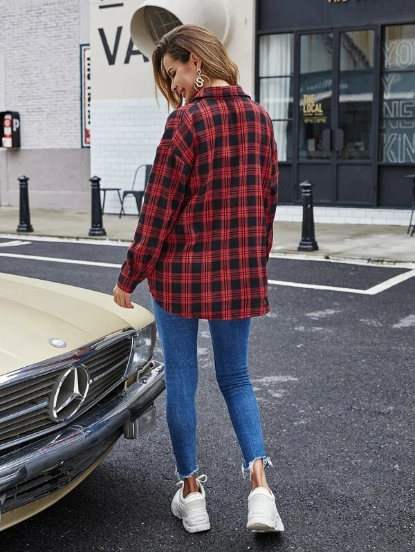 Casual Plaid Button Down Shirt Top