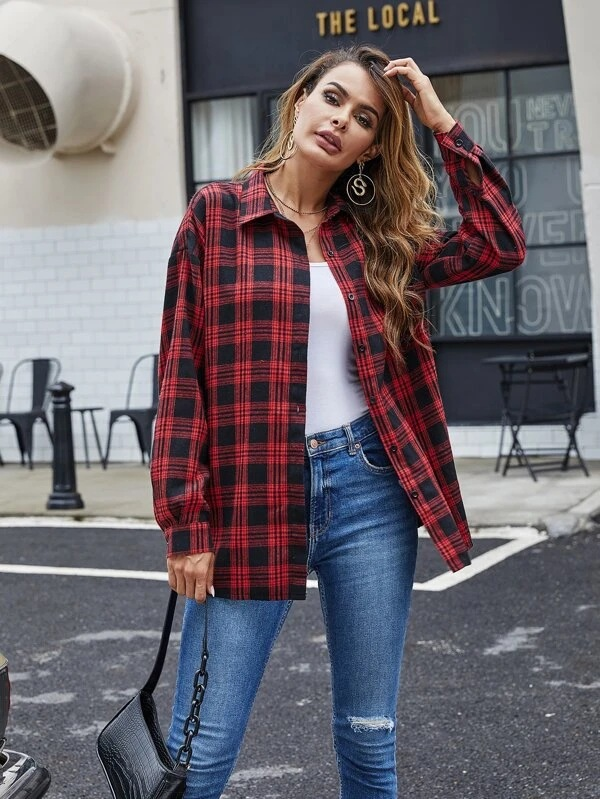 Casual Plaid Button Down Shirt Top