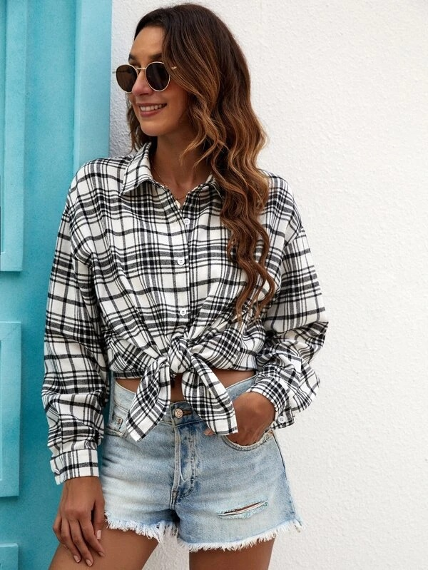 Casual Plaid Button Down Shirt Top