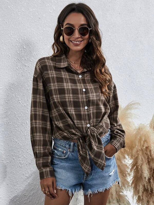 Casual Plaid Button Down Shirt Top