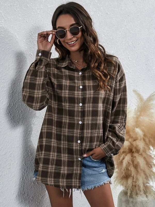 Casual Plaid Button Down Shirt Top