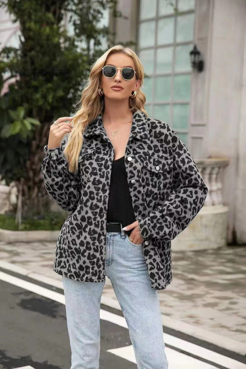 Leopard Button Down Jacket Coat