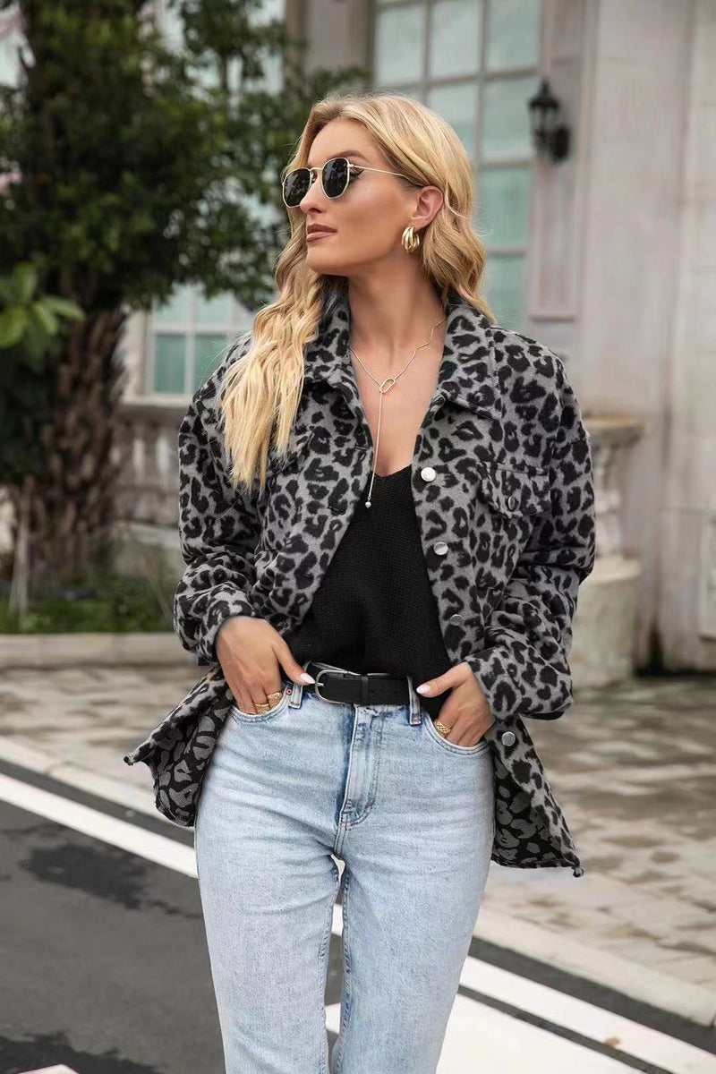 Leopard Button Down Jacket Coat