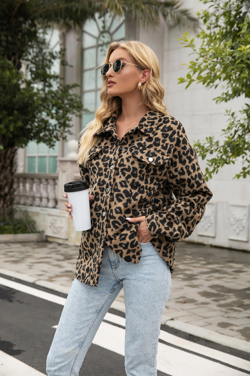 Leopard Button Down Jacket Coat