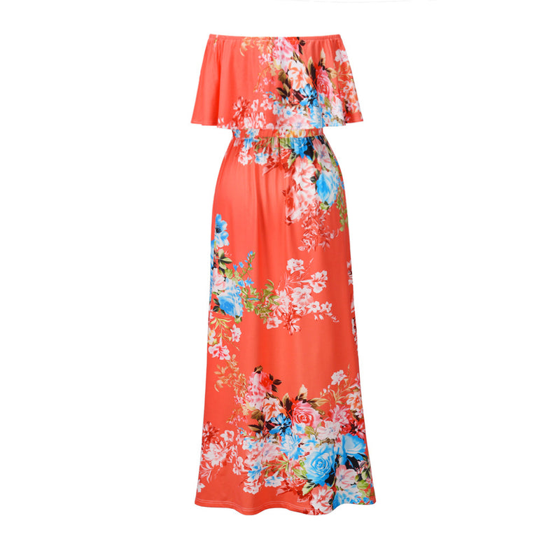 Women Floral Print Off Shoulder Maxi Dresses