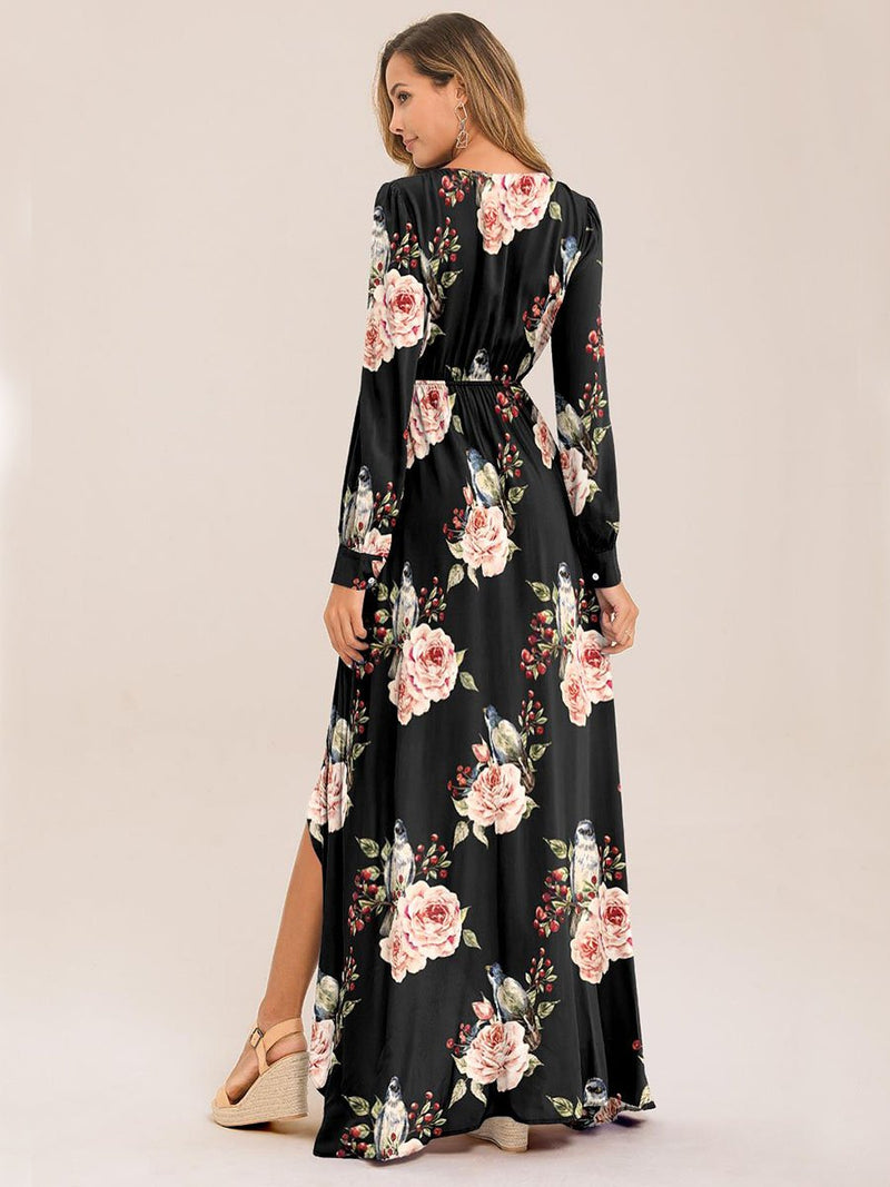 Surplice Neck Pleated Floral Print Dress