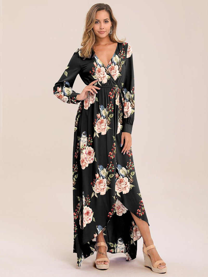 Surplice Neck Pleated Floral Print Dress