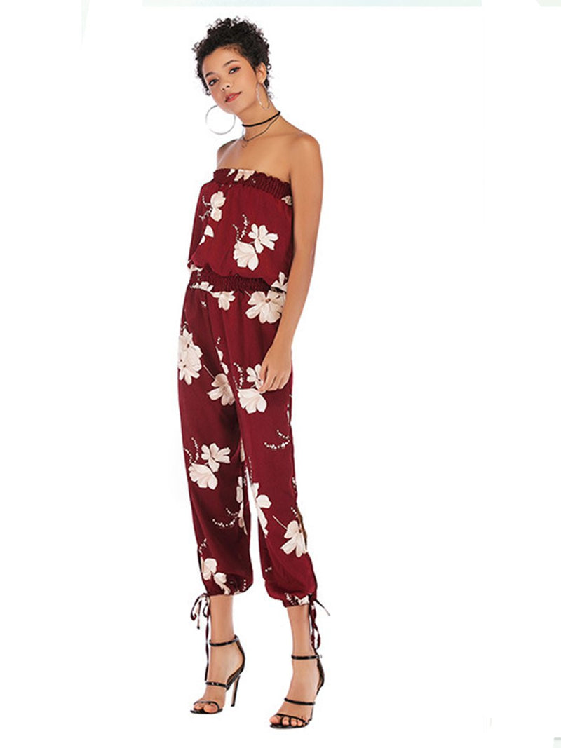 Floral Off Shouler Split Jumpsuit