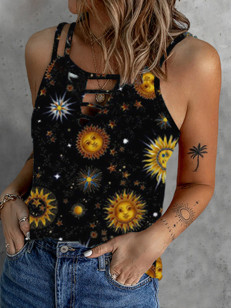 Women's Tank Tops Casual Starry Print Cutout Sleeveless Tank Top