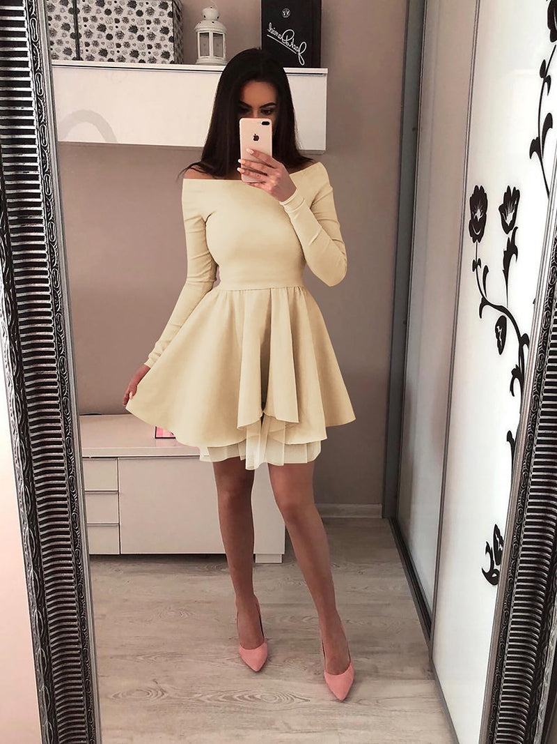 Long Sleeves Bodycon Ruffle Off Shoulder Mini Dress