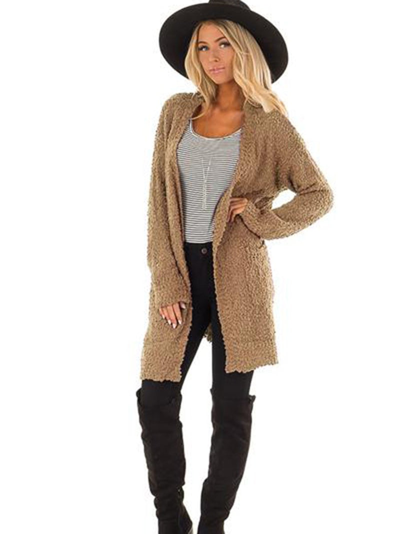 Open Front Large Pockets Long Sleeves Cardigan