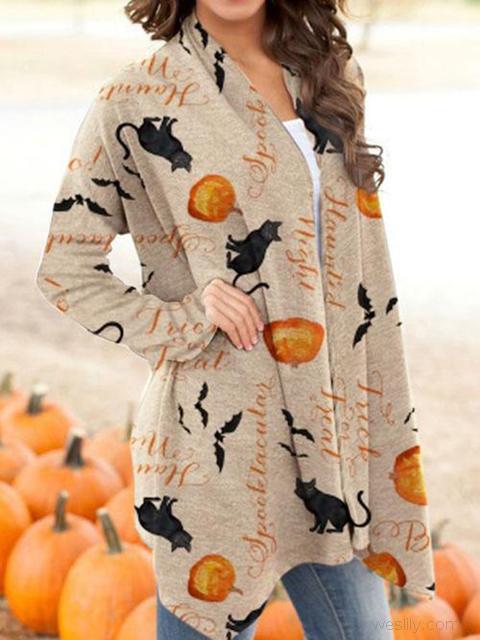 Halloween Animal Pumpkin Print Cardigan