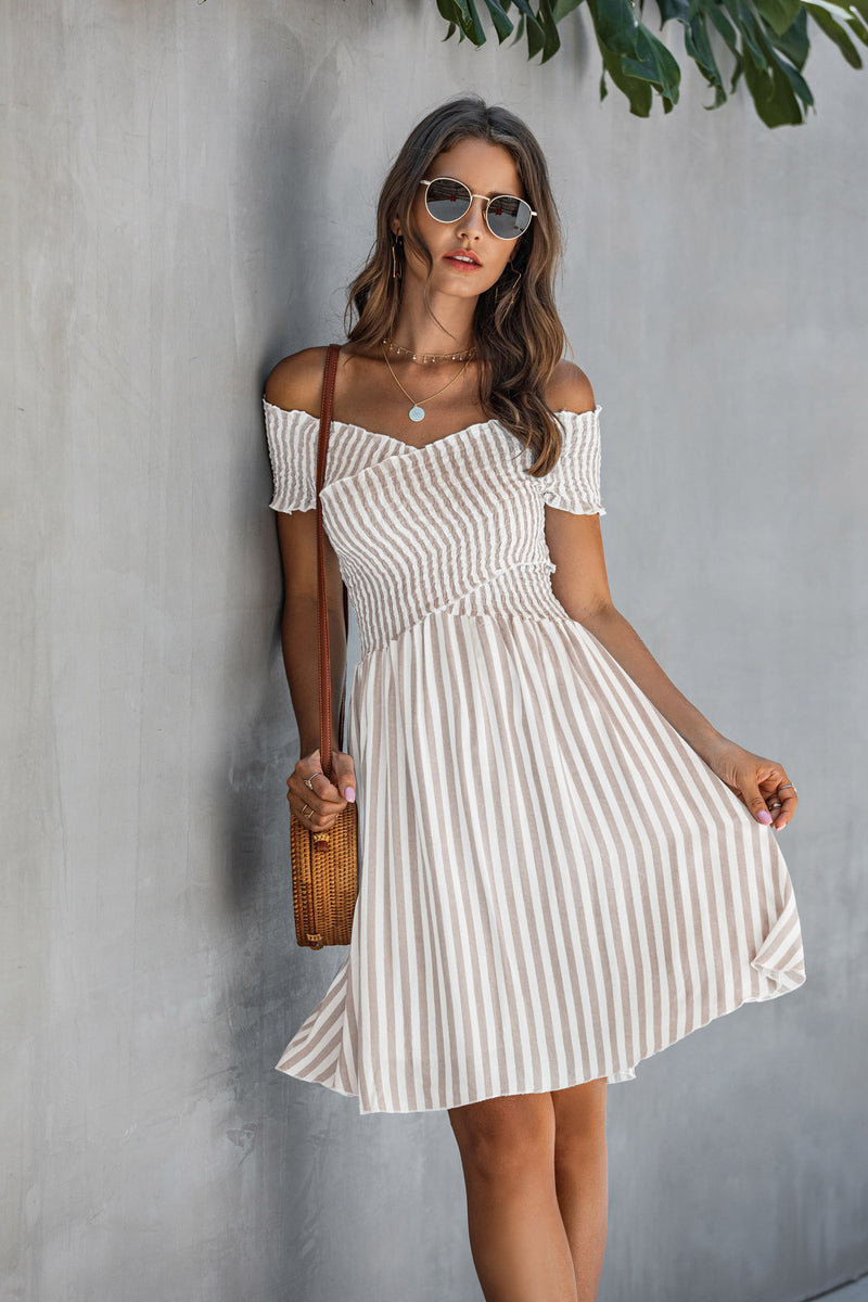 Women's Off Shoulder Stripe Dresses