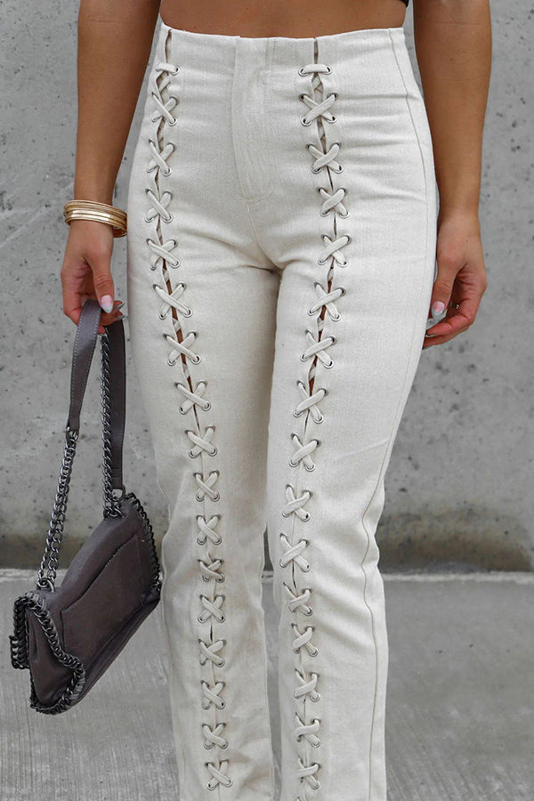 Let It Be Known Lace Up High Rise Pants