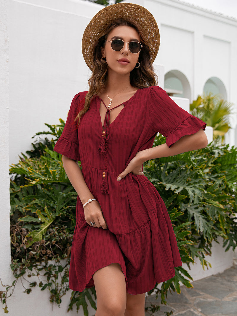 Short Sleeve V Neck Casual Mini Dress