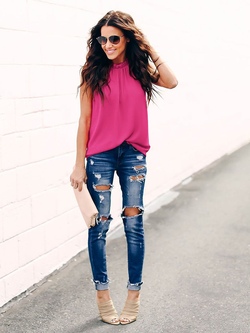 Round Neck Sleeveless T-shirt Top