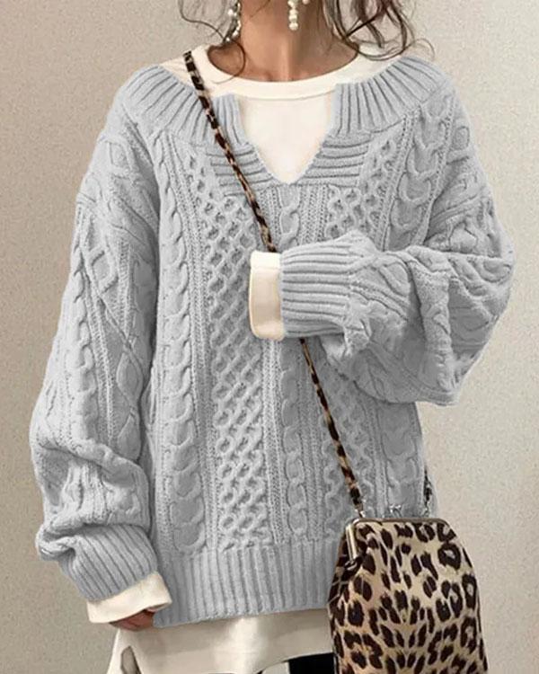 Tiny V Neck Hand Twist Sweater