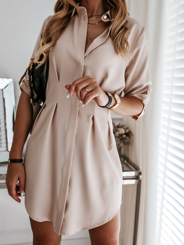 Short Sleeve Button Down Shirt Mini T-Shirt Dress