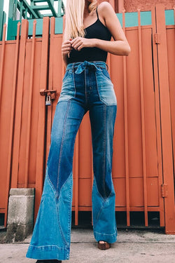 70S Color Block Belted Bell Jeans