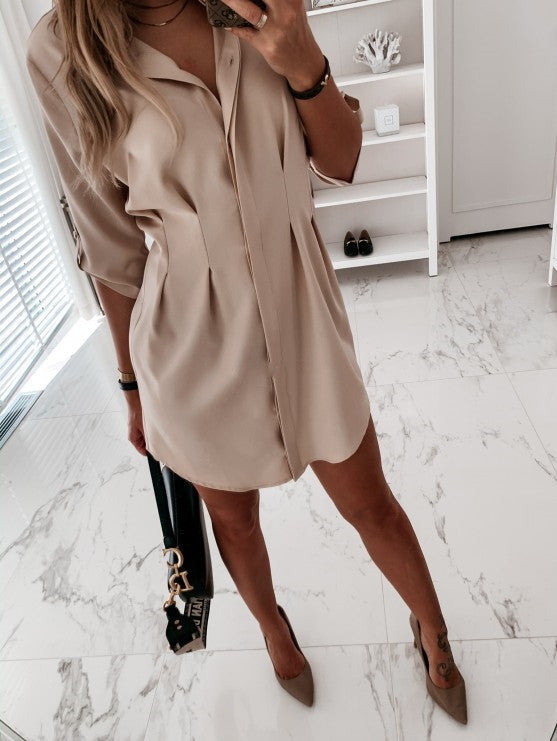 Short Sleeve Button Down Shirt Mini T-Shirt Dress