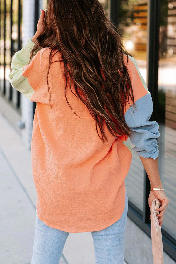 Color Block Textured Button Shirt with Pocket