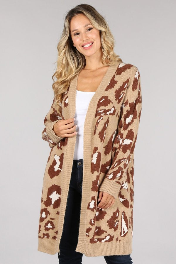 Long Sleeve Open Front Knitted Cardigan Coat