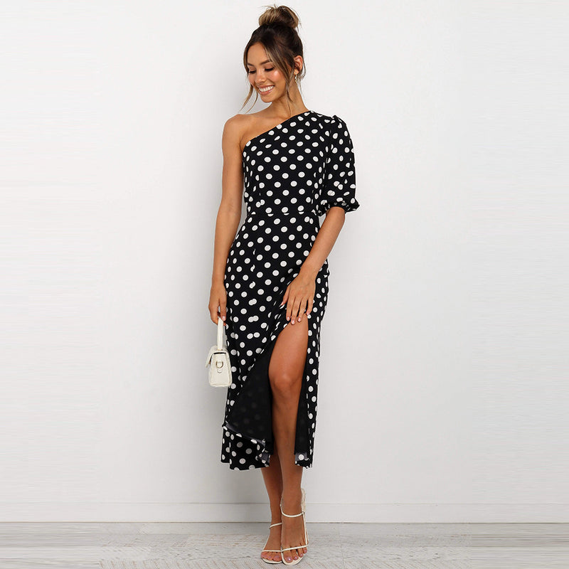 Floral One Shoulder Split Midi Dress