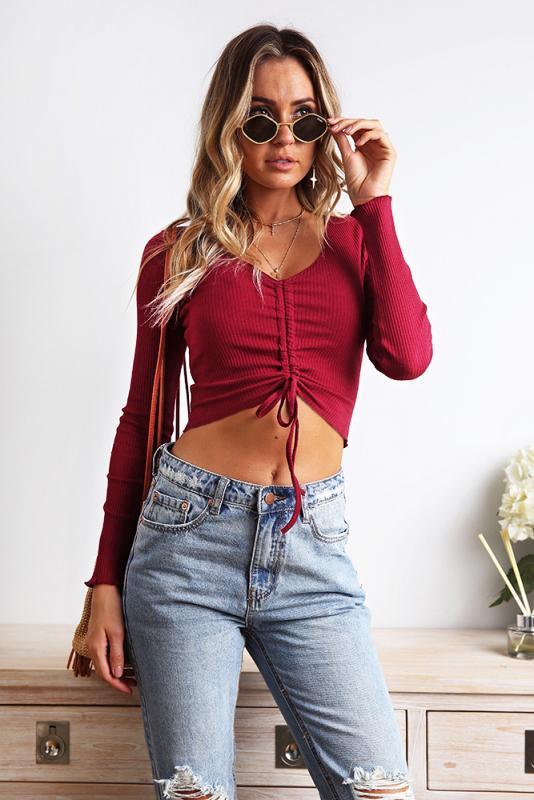 Sexy Long Sleeve Top with Bow