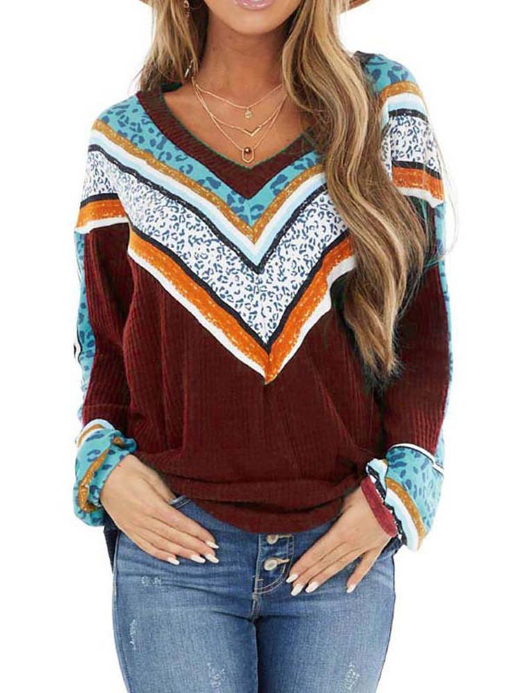 V-neck Chevron Detail Long Sleeve T-shirt