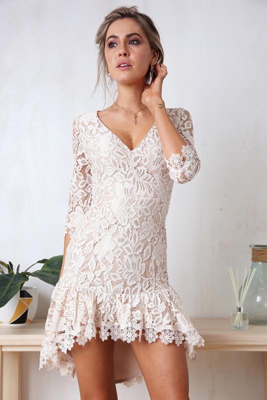 Women's Lace V-neck Mini Dress