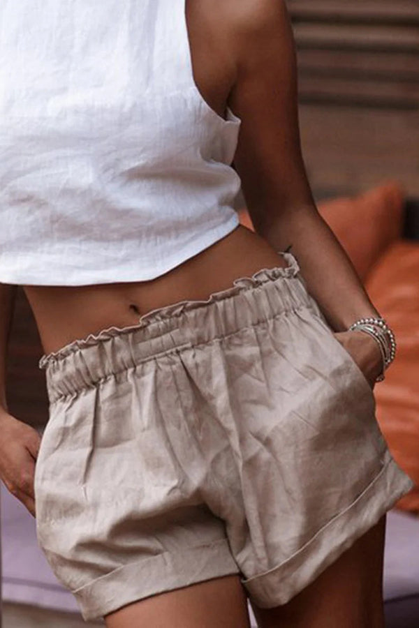 Solid High Waist Pockets Shorts