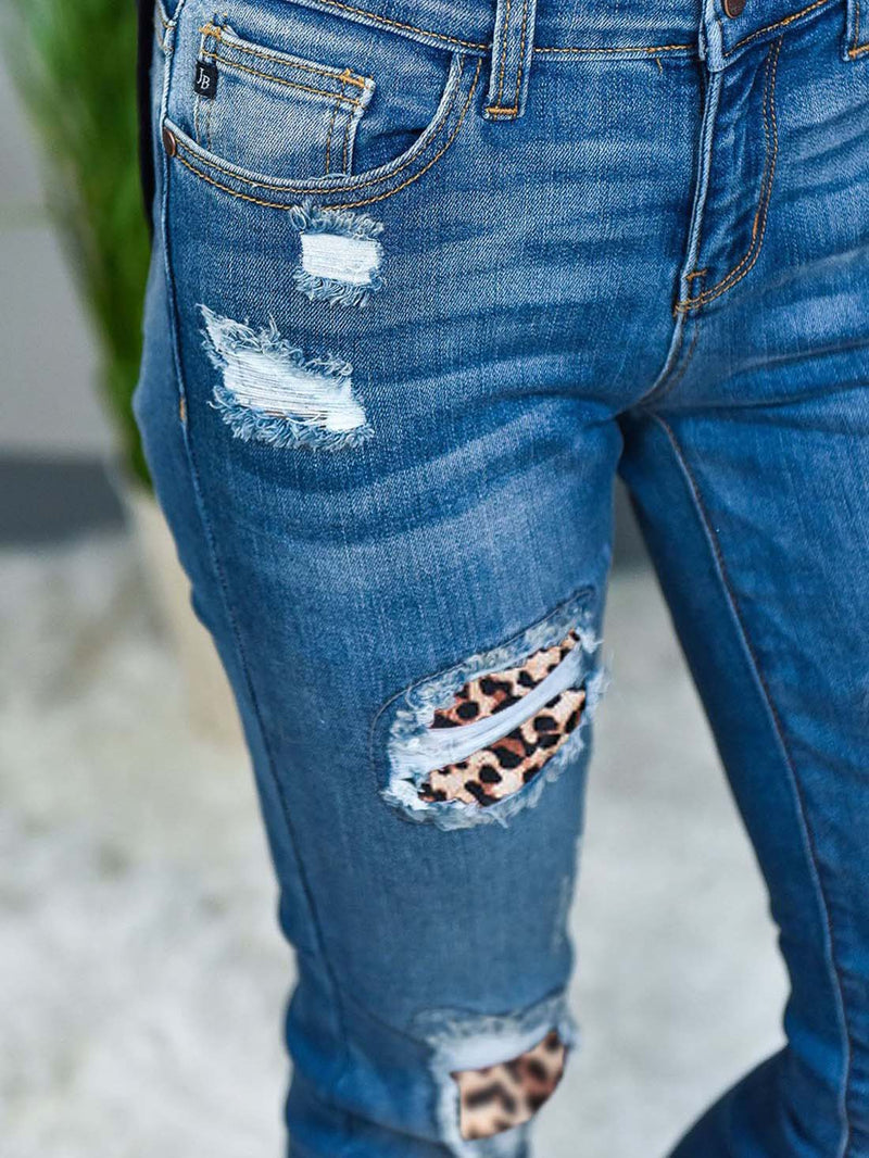 Skinny Leopard Patch Ripped Jeans