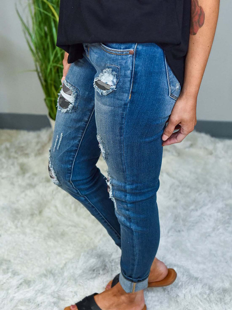 Skinny Leopard Patch Ripped Jeans