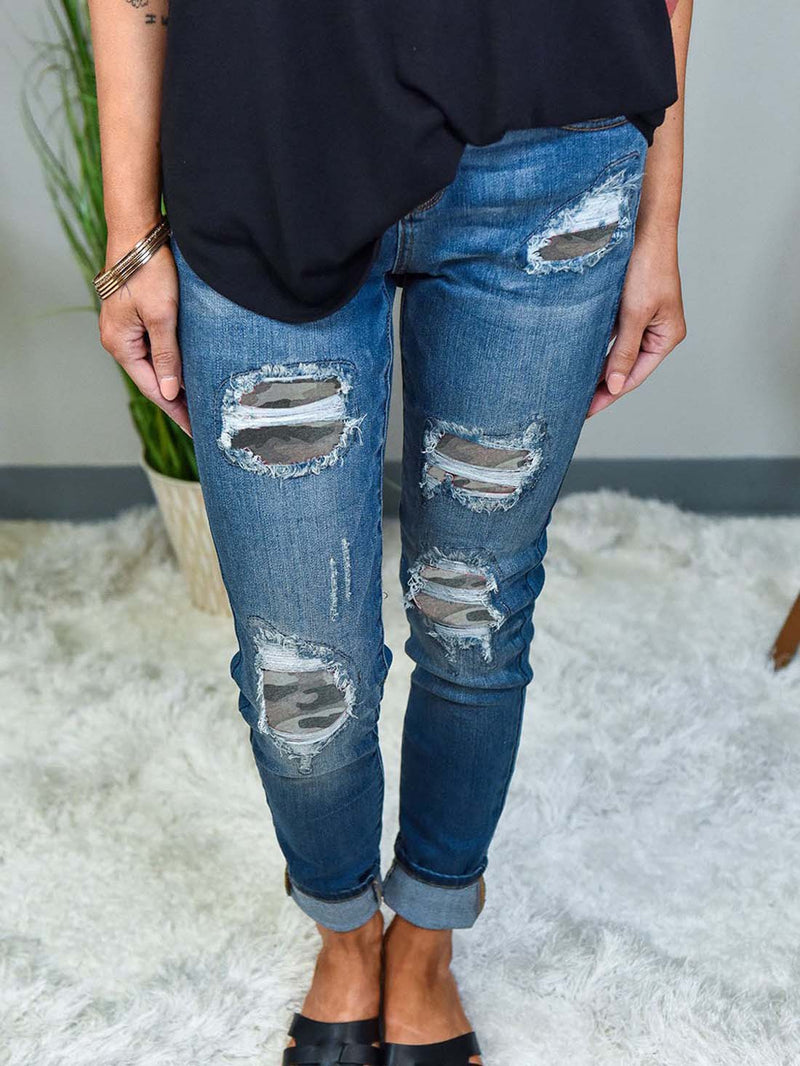 Skinny Leopard Patch Ripped Jeans