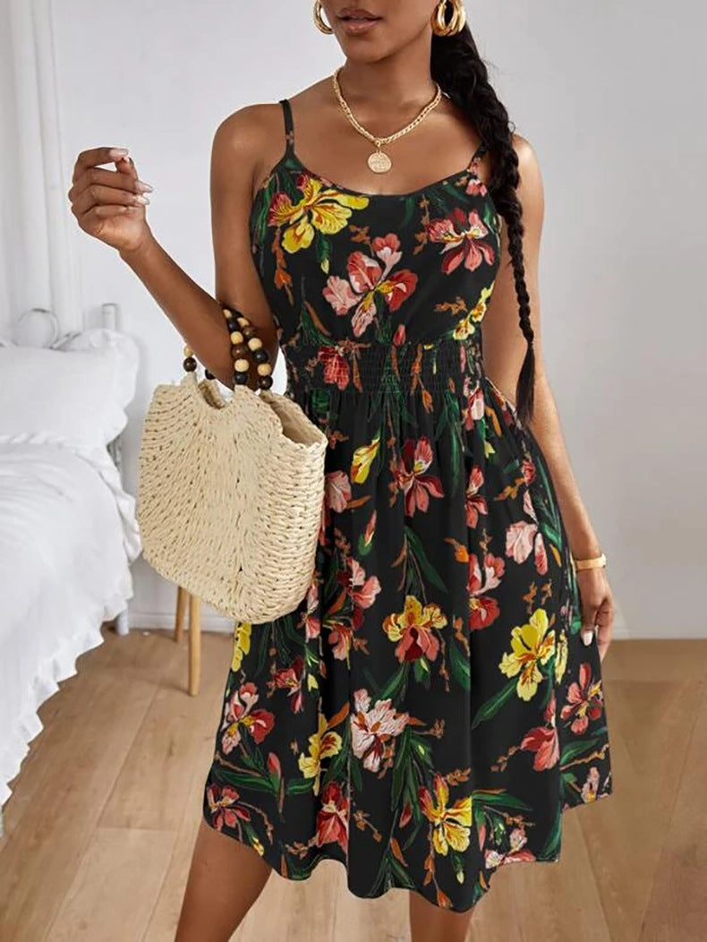 Women's Dresses Printed Sling Elastic Waist Sleeveless Dress