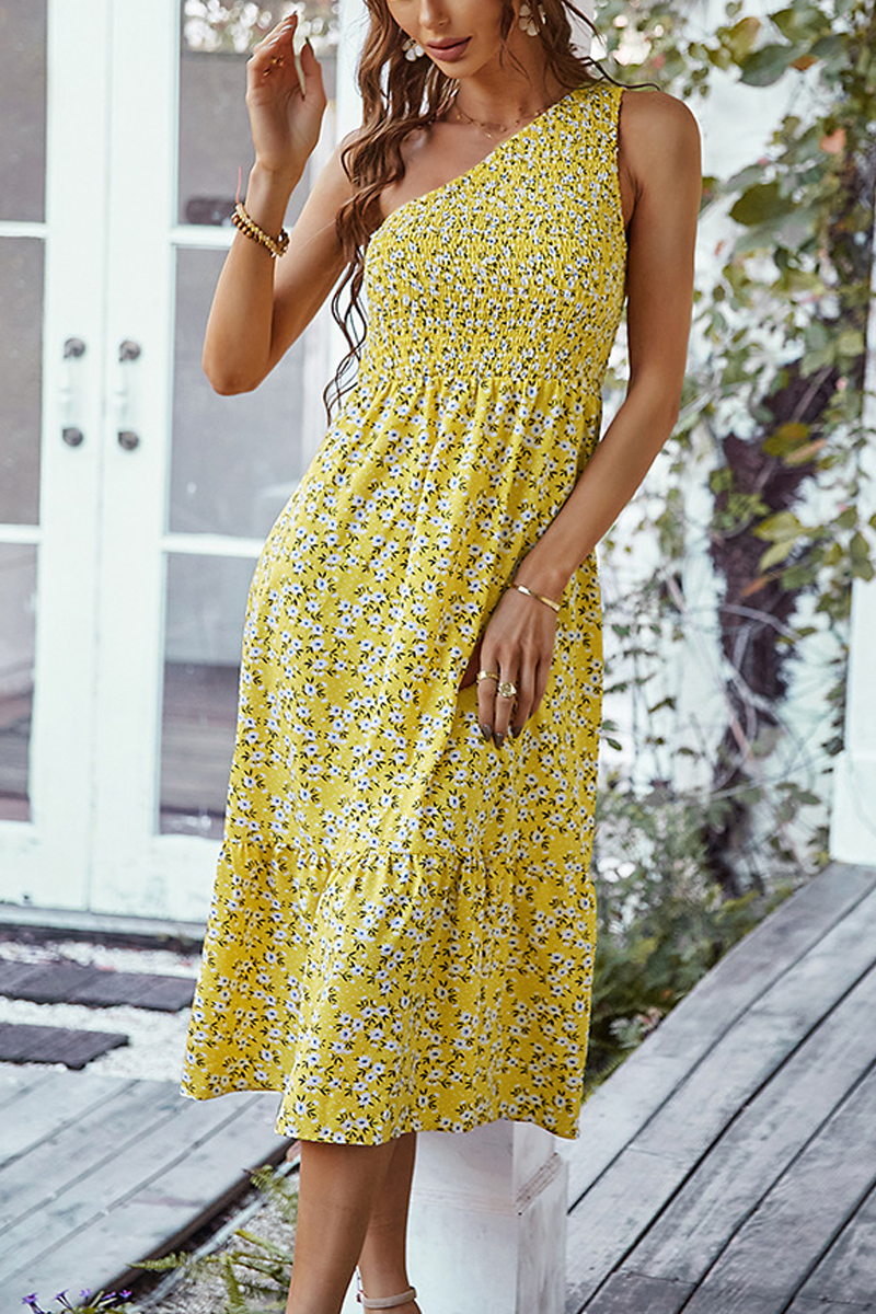 Wild Flower Love Floral One Shoulder Midi Dress