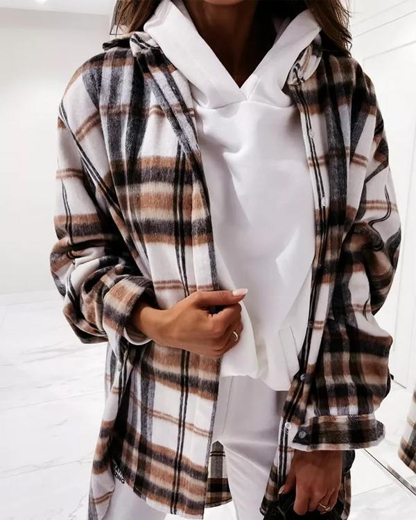 Casual Feel Plaid Long Shirt Coat