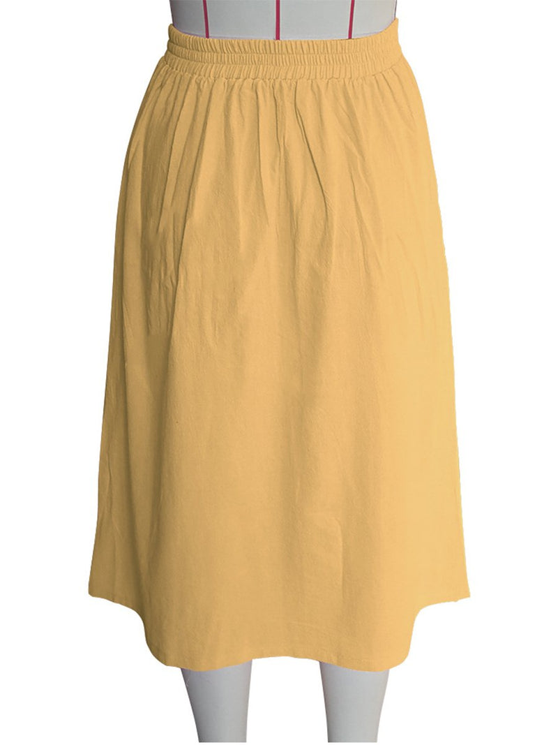 A-lined Buttons Knee Length Midi Skirt with Pockets - Landing Closet